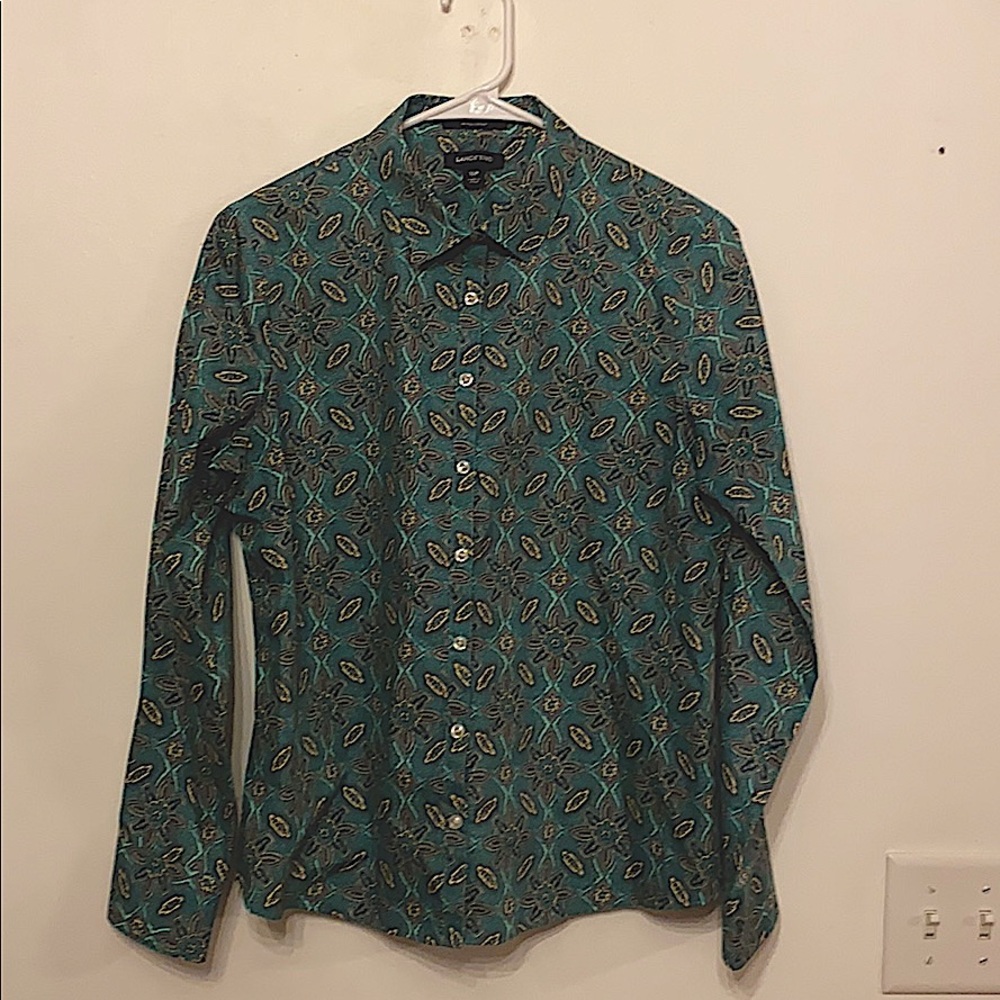 Lands’ End | Women’s Long Sleeved Blouse | No Iron Supima, Hunter GRN, Size 10P